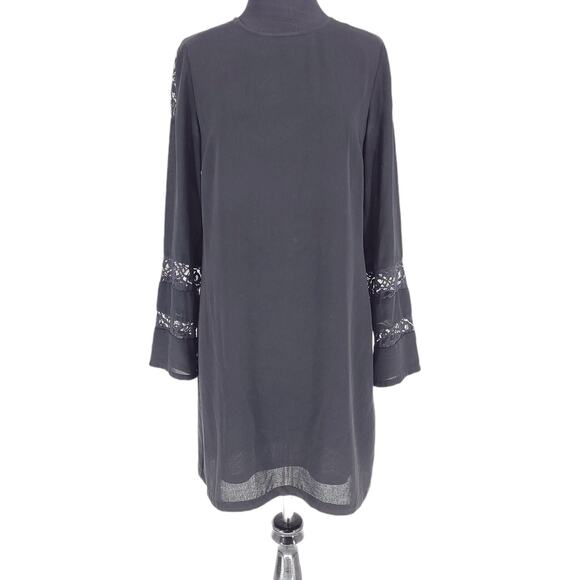 Zara Basic Black Key Hole Back Long Sleeve Lace Detail Women's Size XS - Picture 1 of 15